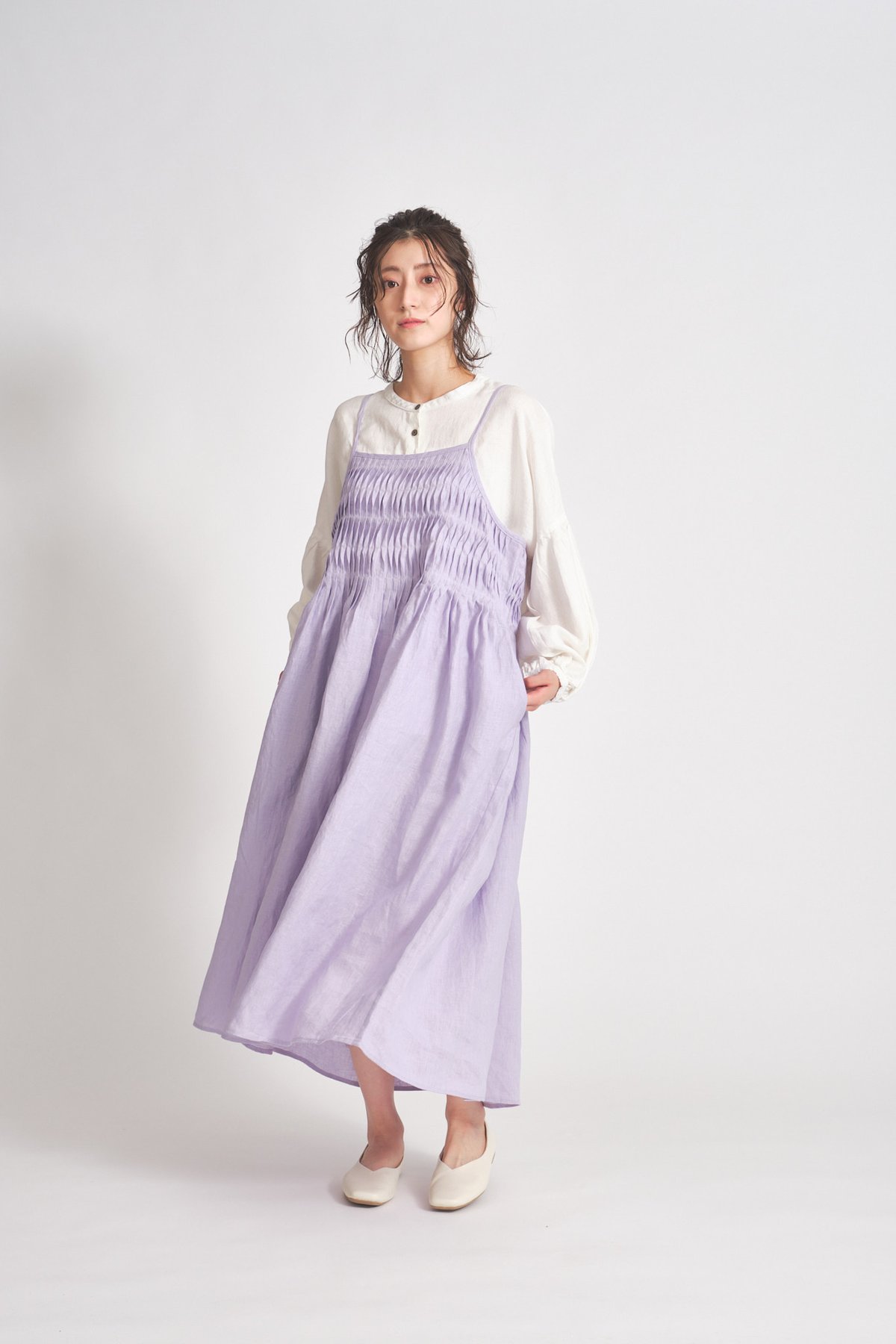 リネン変形ピンタックギャザーキャミワンピース ub27-0828 | ubasoku
