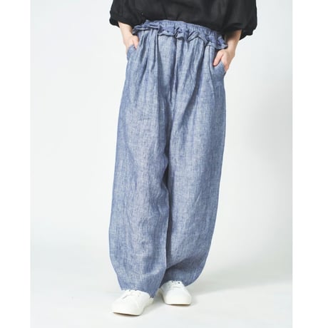 Tabrik 手染めラミー リネン 両サイドプリーツ カシュクールワンピース Tabrik 手染めラミー リネン 両サイドプリーツ カシュクールワンピース