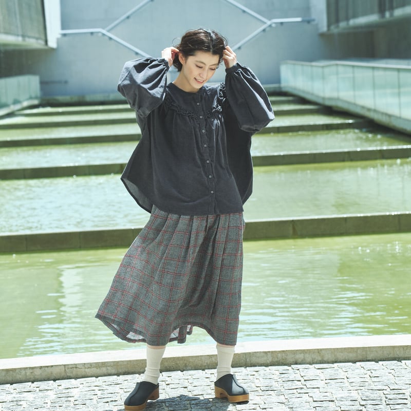 ub21-0363 ウールガーゼ 83丈裏付きタックギャザースカート | ubasoku