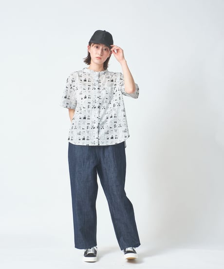 美品・完売品⭐️タバサ　6ozデニム　レース　刺繍　チュニック　花柄　Aライン　M セール】 6ozデニム×レース刺繍チュニック （チュニック