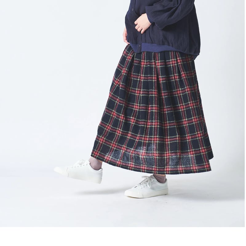 ubasku　ウール　タータンチェック　スカート　ロング　タック ubasku ウール タータンチェック スカート ロング タック 先染め