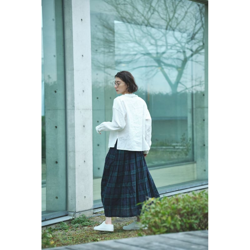 先染リネン 83cm丈 裏付タックスカート 2color ○ub-0529 | ubasoku