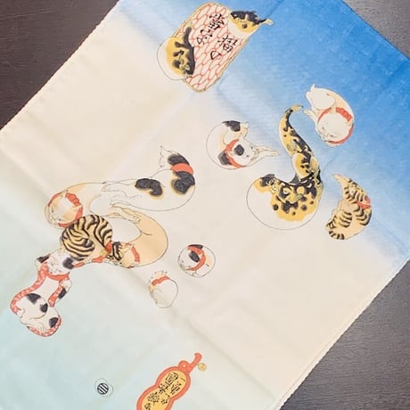Tenugui (traditional Japanese towel)  cat ukiyoe design  / Wazakka