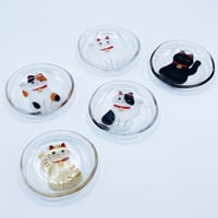 Lucky Cat Glass Mini Plate  (with Gift Box) / 招き猫 ガラスプレート 豆皿（箱付き）