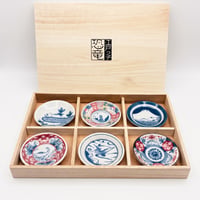 Set of 6 Edo Dinosaur  Mini Plate  with Wooden Gift Box（Mino Ware） / 江戸っ子恐竜 豆皿 6枚セット 木箱付き（美濃焼き）