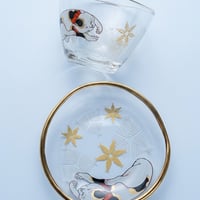Edo neko Glass Sake Cups & Small Plates  / 江戸猫 ガラス酒器セット 盃&豆皿（木箱付）