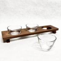 3 glass cup & wooden stand / てびねり 三味三味 ガラスの器3個＆木台セット