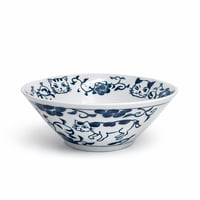 Japanese Blue & White  Cat and Floral Ramen Bowl（Mino Ware） / 猫と牡丹  どんぶり 麺ばち（美濃焼き）