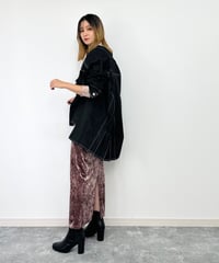 【ブルベ冬・イエベ秋】バックプリーツノーカラーデニムジャケット（ブラック）