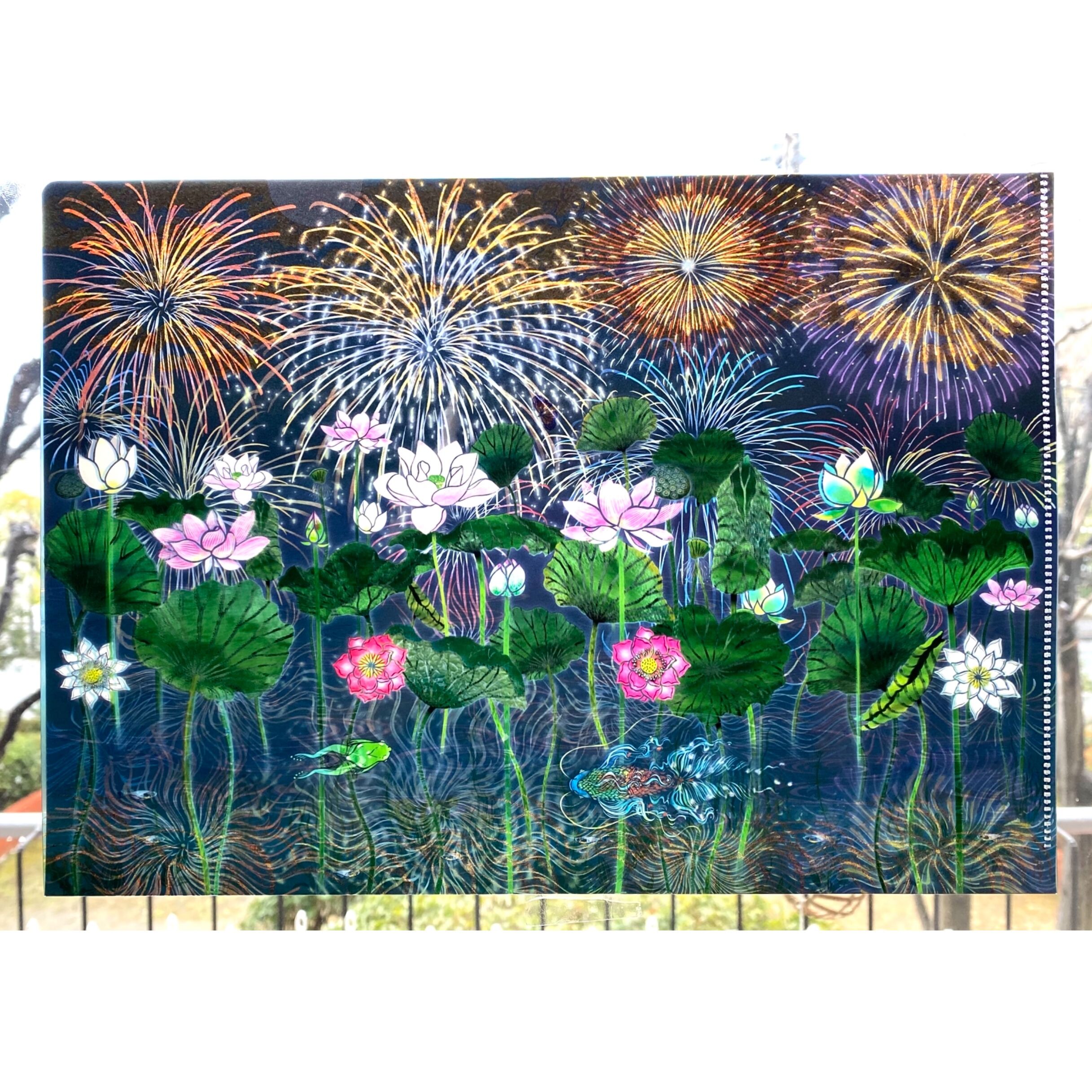 絵が変わるクリアファイル】MIYABI〜蓮と花火 |1枚 | 光の切り絵STORE