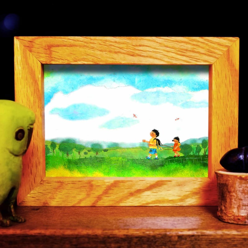 絵が変わるミニフレーム】 汽車ポッポの帰り道 | 光の切り絵STORE