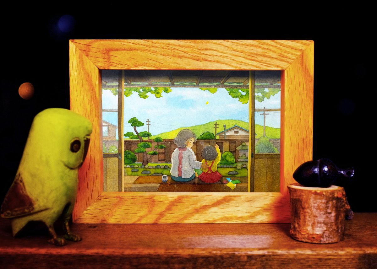 自画像　ミニ絵画 ミニ絵画「夏の忘れ物」 絵画 atelier-kaza碧 通販 17711049