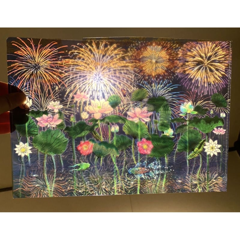 絵が変わるクリアファイル】MIYABI〜蓮と花火 |1枚 | 光の切り絵