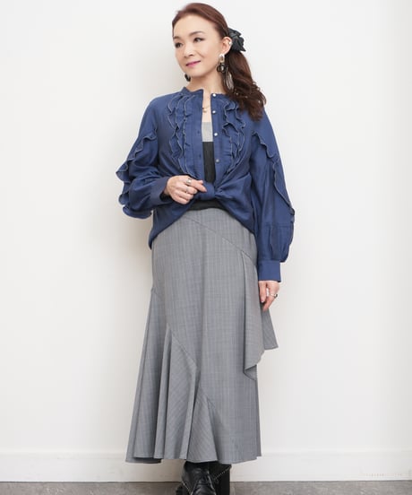 【MARILYN MOON】Ruffle&frill micro tuck blouse_240115005086