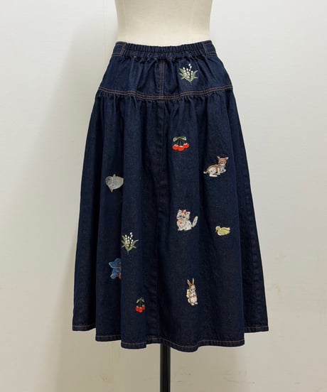 【yukiemon】fortune刺繍デニムスカート（M）