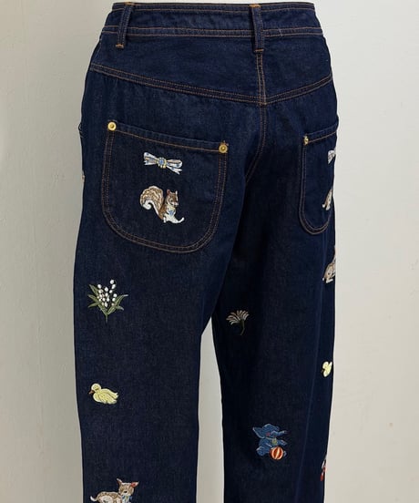 【yukiemon】fortune刺繍デニムパンツ（M・2L）