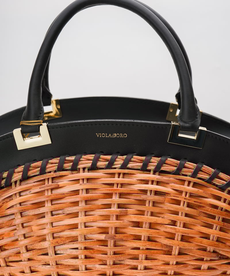 ビオラドーロ♡VIOLAd’ORO　黒牛革✕スプリットラタン　バッグ セール】VIOLAd'ORO / MIRO スプリットラタン バスケット トート