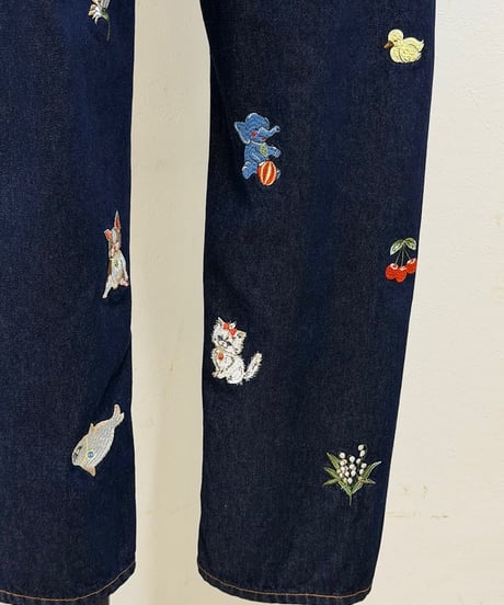 【yukiemon】fortune刺繍デニムパンツ（M・2L）