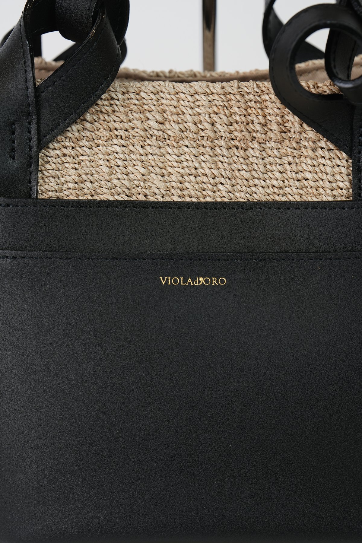 VIOLAd'ORO】MIRO アバカ製 2WAYレザーポケットトートMサイズ_250301