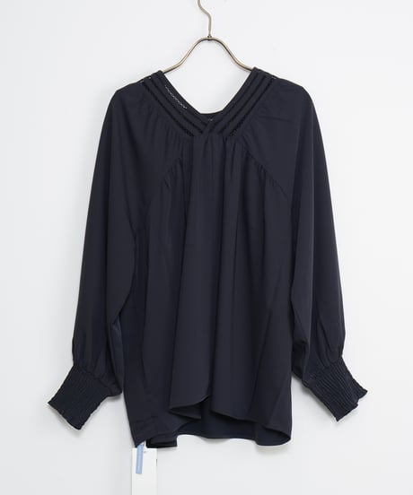【MARILYN MOON】2way macrame embroidery satin blouse_240807000495