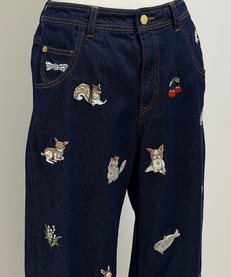 【yukiemon】fortune刺繍デニムパンツ（M・2L）