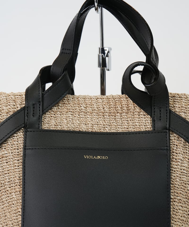 VIOLAd'ORO】MIRO アバカ製 2WAYレザーポケットトートMサイズ_250301