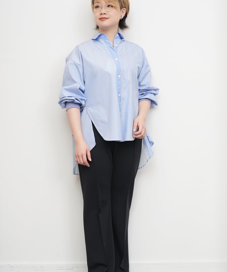 【Lallia Mû】ギャザーレイヤードプリーツストライプシャツ_250213002262