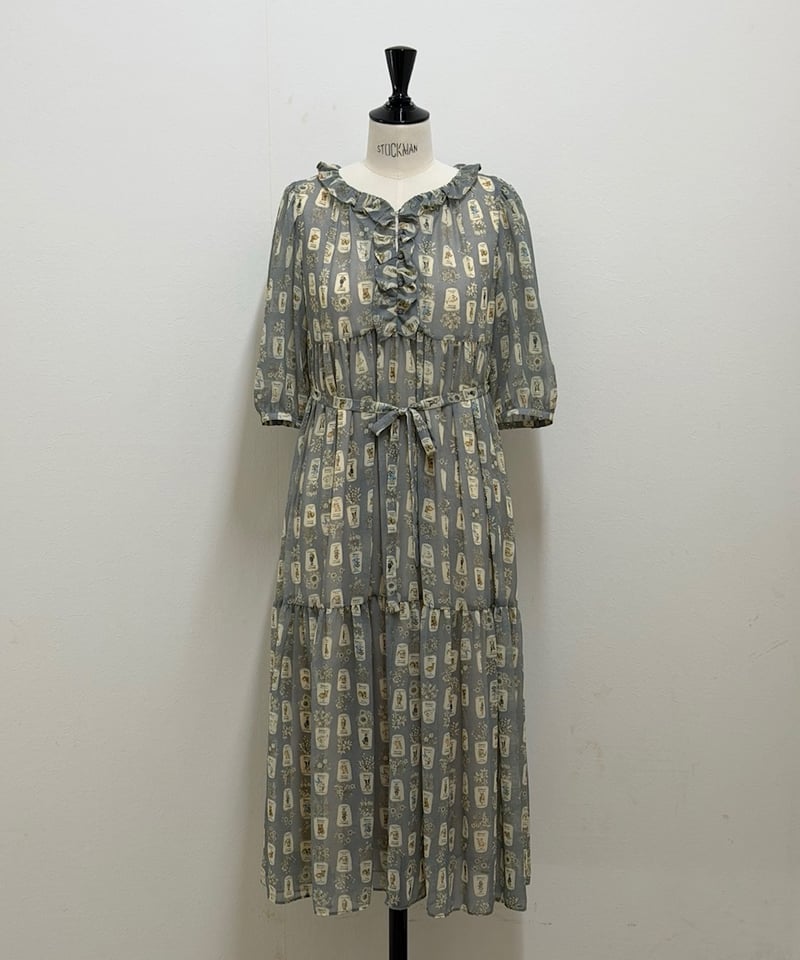 yukiemon】※数量限定※5部袖テキスタイルワンピース/ペチなし（M・3L