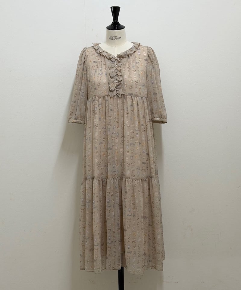 yukiemon ワンピース yukiemon】※数量限定※5部袖テキスタイルワンピース/ペチなし（M・3L