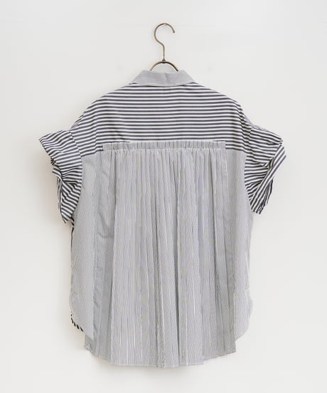【Lallia Mû】バックプリーツストライプシャツ＿2505030080131