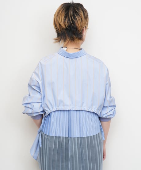 【Lallia Mû】ギャザーレイヤードプリーツストライプシャツ_250213002262
