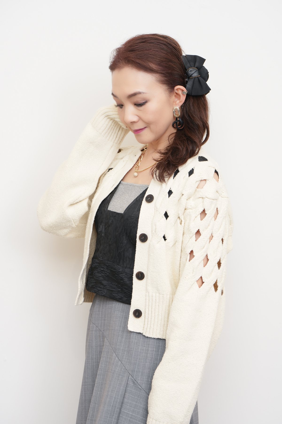 COCO DEAL】アイレットケーブルニットカーディガン_240119005264 COCO DEAL】アイレットケーブルニットカーディガン_240119005264