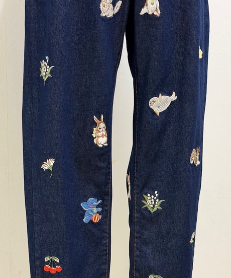 【yukiemon】fortune刺繍デニムパンツ（M・2L）