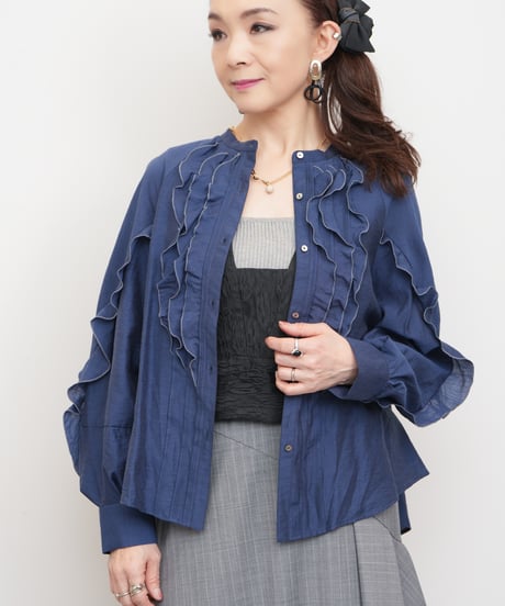 【MARILYN MOON】Ruffle&frill micro tuck blouse_240115005086