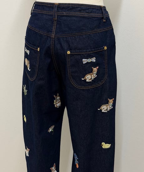 【yukiemon】fortune刺繍デニムパンツ（M・2L）