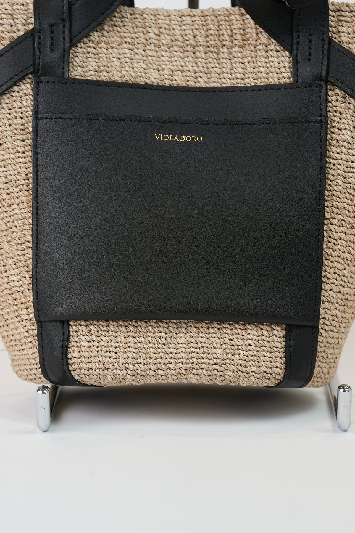 VIOLAd'ORO】MIRO アバカ製 2WAYレザーポケットトートMサイズ_250301