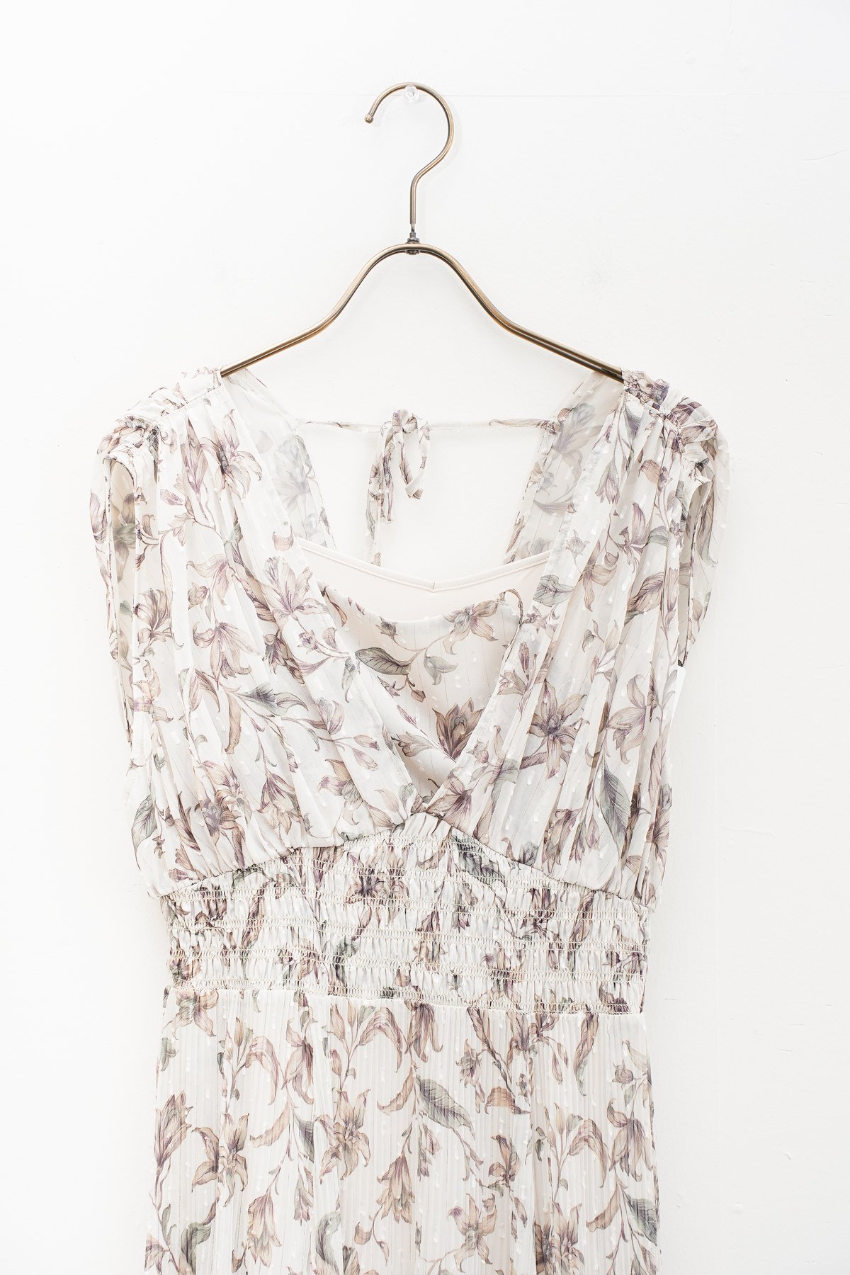 COCO DEAL】ショルダーギャザーフラワープリントワンピース_