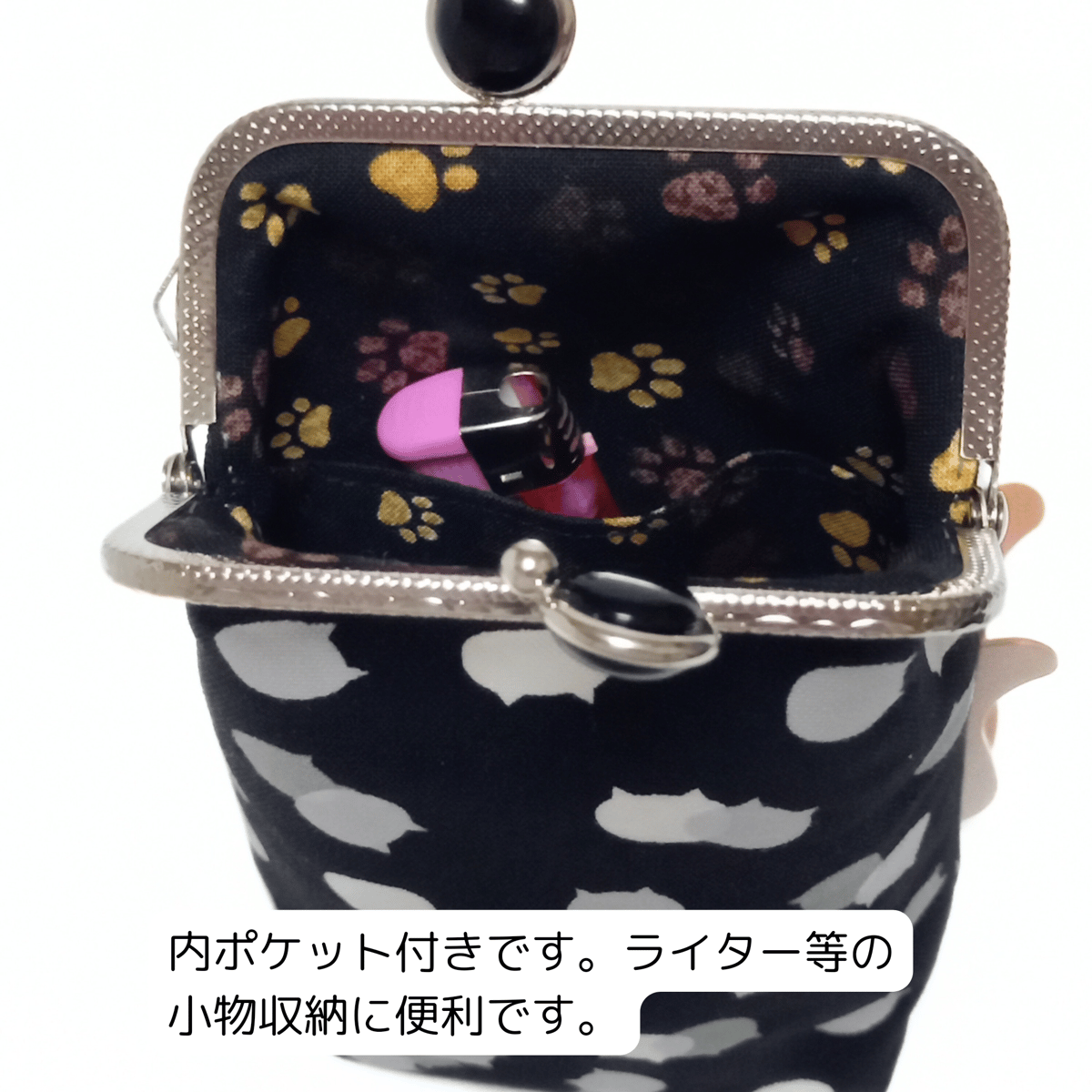 口金留具の色選べます！】ねこたまMIX（ごましお）の がま口