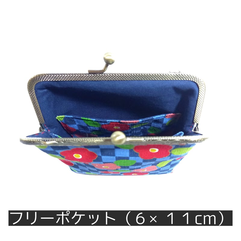 大正ロマン 市松と椿】 タバコと電子タバコが一緒に入るがま口ポーチ