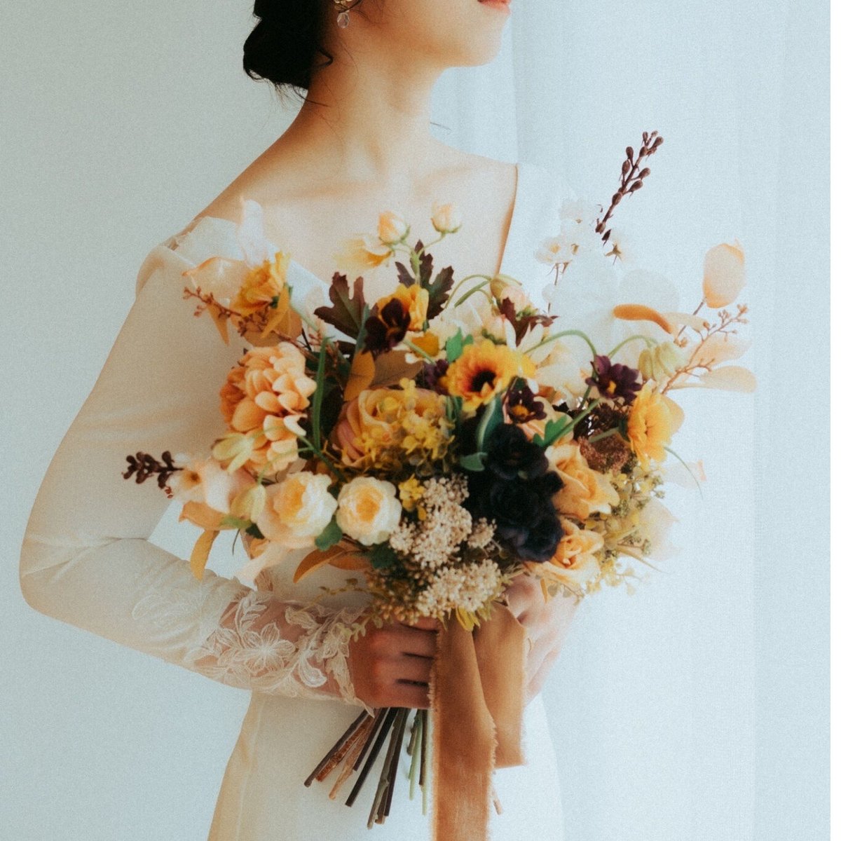 ジニア＆コスモスのブラウンブーケ | atelier noix