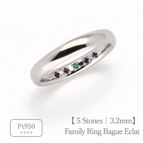 ファミリーリング（Bague Eclat-バーグ エクラ）|大切な絆を誕生石で紡ぐ指輪【5石-選べる誕生石】｜3.2mm幅｜Pt950｜Artisan Works