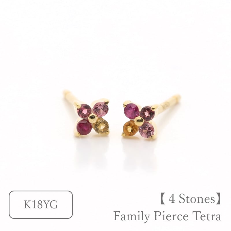 大切な絆を誕生石で紡ぐピアス【4石-選べる誕生石】｜K18YG｜Family