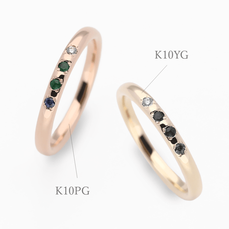 ファミリーリング（Bague Eclat-バーグ エクラ）|大切な絆を誕生石で紡ぐ指輪【4石-選べる誕生石】｜2mm幅｜K10YG/K10PG 【選べる素材】