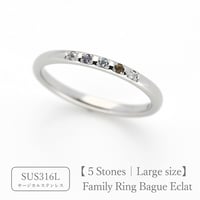 ファミリーリング（Bague Eclat-バーグ エクラ）|大切な絆を誕生石で紡ぐ指輪【5石-選べる誕生石】｜リング幅｜21号以上｜サージカルステンレス （金アレ対応素材）