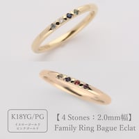 ファミリーリング（Bague Eclat-バーグ エクラ）|大切な絆を誕生石で紡ぐ指輪【4石-選べる誕生石】｜2mm幅｜K18YG/K18PG【選べる素材】