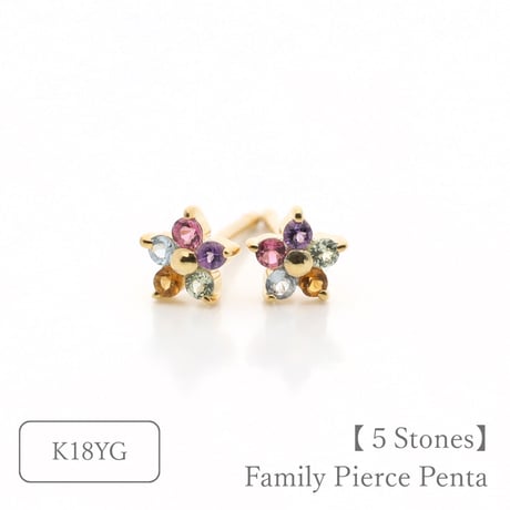 大切な絆を誕生石で紡ぐピアス【5石-選べる誕生石】｜K18YG｜Family Pierce Penta（ファミリーピアス・ペンタ）｜Artisan Works