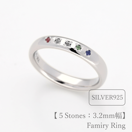 大切な人の宝石を紡ぐ【5石】-Family Ring（ファミリーリング）【選べるリング幅3種類/誕生石】｜シルバー925｜Artisan Works
