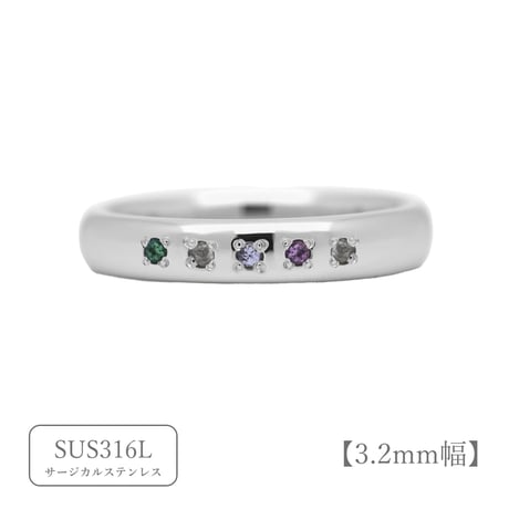 ファミリーリング（Bague Eclat-バーグ エクラ）|大切な絆を誕生石で紡ぐ指輪【5石-選べる誕生石】｜【選べるリング幅】｜サージカルステンレス （金属アレルギー対応素材）