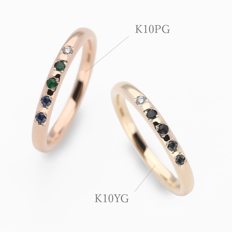 ファミリーリング（Bague Eclat-バーグ エクラ）|大切な絆を誕生石で紡ぐ指輪【5石-選べる誕生石】｜2mm幅｜K10YG/K10PG【選べる素材】