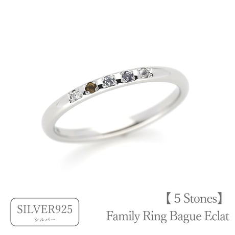 ファミリーリング（Bague Eclat-バーグ エクラ）|大切な絆を誕生石で紡ぐ指輪【5石-選べる誕生石】｜【選べるリング幅】｜シルバー925｜Artisan Works